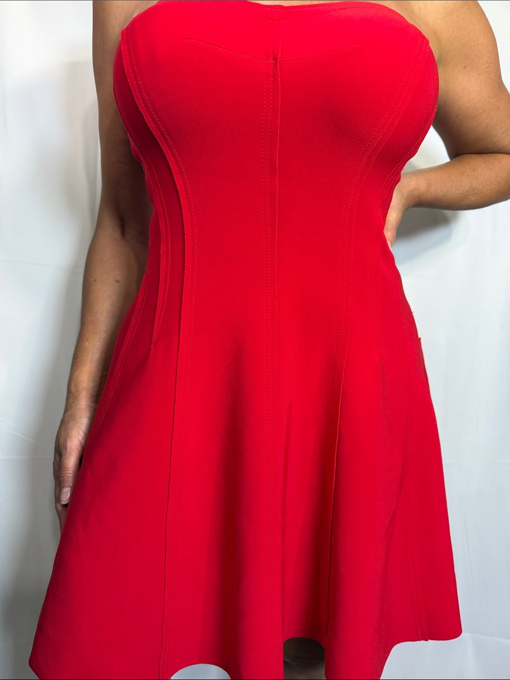 Norma Kamali Strapless Red Fit-and-Flare Dress